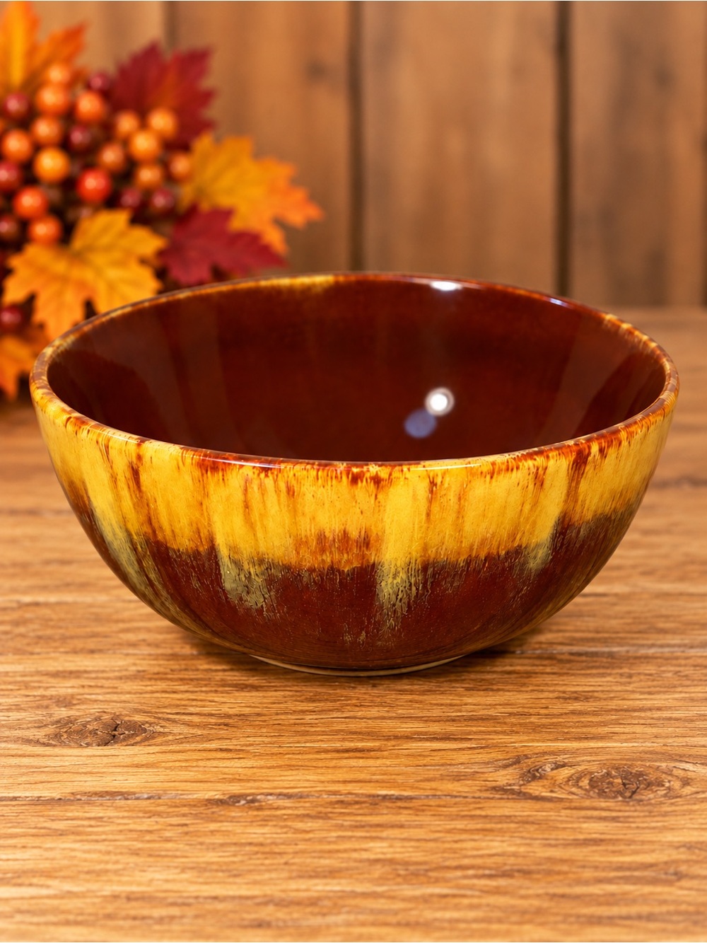 Vintage Blue Mountain Pottery Canada 7” Bowl Harvest Gold Drip Glaze Fall Decor